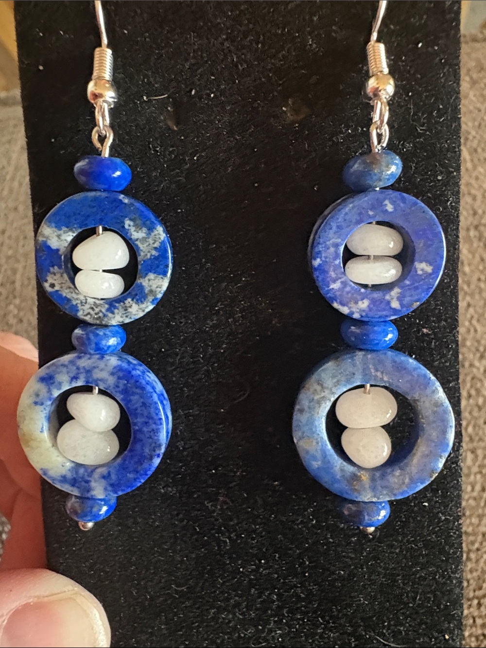 Hand Crafted Lapis Lazuli Double-Donut Stone Drop Earrings